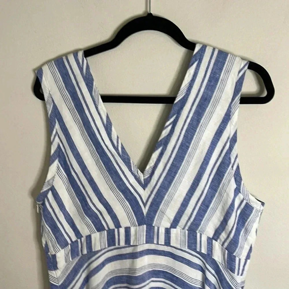 NWT Maeve Bon Vivant Blue & White Striped Linen Midi Dress Size 14 - Picture 11 of 13